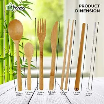 Bamboo Utensils | Bamboo Travel Cutlery Set | Reusable Utensils With Case | Camping Utensils To-Go | Bamboo Flatware Set | Travel Utensil Set | Eco Friendly Zero Waste Fork Spoon Knife Set Tiny Panda