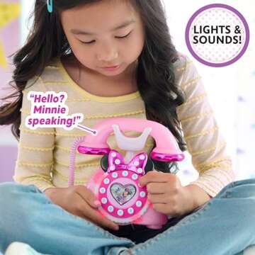 Disney Junior Minnie Mouse Ring Me Rotary Phone with Lights and Sounds, Pink, Kids Toys for Ages 3 Up by Just Play