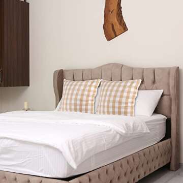 Urban Villa Buffalo Checks Throw Pillow Covers 100% Cotton 18x18 Inches Premium Quality Ultra Soft Set of 4 - Taupe/White