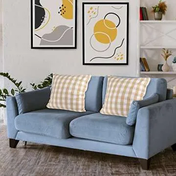 Urban Villa Buffalo Checks Throw Pillow Covers 100% Cotton 18x18 Inches Premium Quality Ultra Soft Set of 4 - Taupe/White