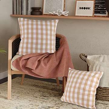 Urban Villa Buffalo Checks Throw Pillow Covers 100% Cotton 18x18 Inches Premium Quality Ultra Soft Set of 4 - Taupe/White