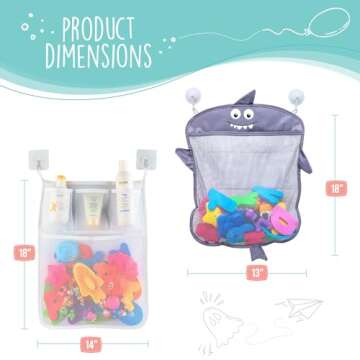 Comfylife Baby Bath Toy Organizer - Shark +36 Bath Letters & Numbers +Extra Bath Toy Storage Net & 1...