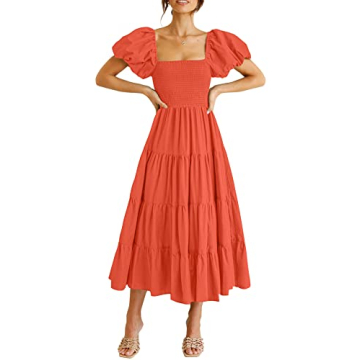 PRETTYGARDEN Women's Casual Summer Midi Dress with Puffy Sleeves - Perfect for Any Occasion