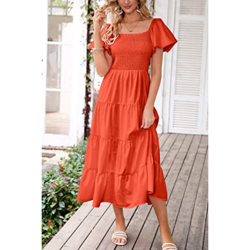 PRETTYGARDEN Summer Midi Dress with Puffy Sleeves