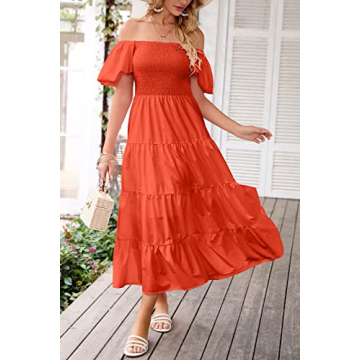 PRETTYGARDEN Summer Midi Dress with Puffy Sleeves