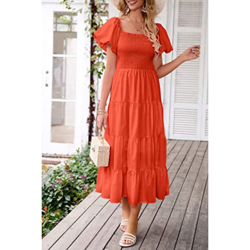 PRETTYGARDEN Summer Midi Dress with Puffy Sleeves