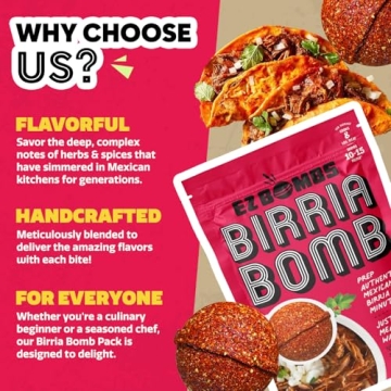 EZ Bombs Birria Bomb Seasoning, 2 Pack – Authentic Mexican Spice Mix for Tacos, Burritos, Nachos, and Quesadillas – Made with Real Chiles, Herbs, and Spices for Quick and Flavorful Meals