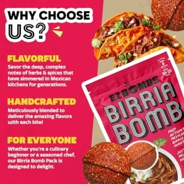 EZ Bombs Birria Bomb Seasoning, 2 Pack – Authentic Mexican Spice Mix for Tacos, Burritos, Nachos, and Quesadillas – Made with Real Chiles, Herbs, and Spices for Quick and Flavorful Meals
