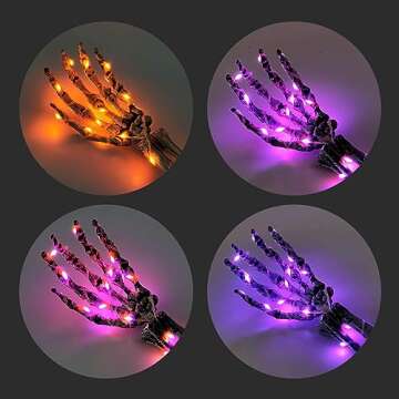 Halloween Decorations Outdoor, 4 Pack Light Up Skeleton Arm Decorations, 100 LED Purple & Orange Lig...