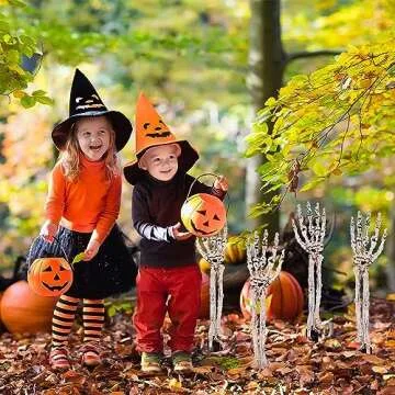 Halloween Decorations Outdoor, 4 Pack Light Up Skeleton Arm Decorations, 100 LED Purple & Orange Lights with 11 Modes, Lighted Holiday Party Home Yard Path Garden, Indoor Outdoor Decor