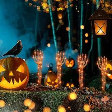 Halloween Decorations Outdoor, 4 Pack Light Up Skeleton Arm Decorations, 100 LED Purple & Orange Lights with 11 Modes, Lighted Holiday Party Home Yard Path Garden, Indoor Outdoor Decor