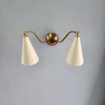 Handcrafted Mid Century Modern Brass Double Wall Sconce Lamp for Home Decor