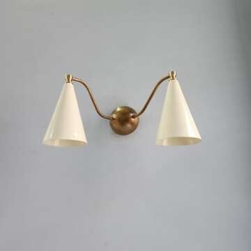 Handcrafted Mid Century Modern Brass Double Wall Sconce Lamp for Home Decor