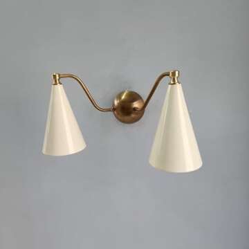 Handcrafted Mid Century Modern Brass Double Wall Sconce Lamp for Home Decor