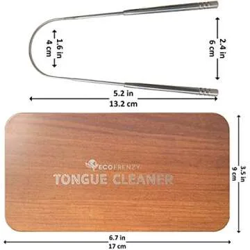 Tongue Scraper - Surgical Grade Stainless Steel Tongue Cleaner - Non-Synthetic Grip - Pack of 2 - Includes Tin Metal Travel Case.