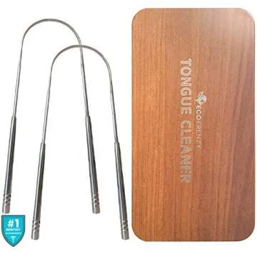 Tongue Scraper - Surgical Grade Stainless Steel Tongue Cleaner - Non-Synthetic Grip - Pack of 2 - Includes Tin Metal Travel Case.