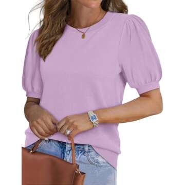 WIHOLL Womens Tops Puff Short Sleeve Sweater for Women Summer Tops T Shirts Cute Teacher Clothes Wor...