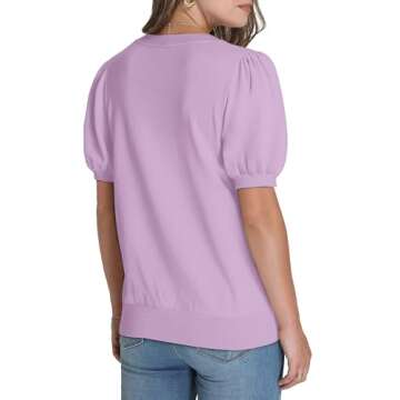 WIHOLL Womens Tops Puff Short Sleeve Sweater for Women Summer Tops T Shirts Cute Teacher Clothes Work Business Casual Outfits Basic Tees 2025 Light Purple M