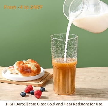 MINGHYZYA 20 OZ Iced Coffee Cup With Glass Lids and Straws,High Borosilicate Glass Tumbler Cup Reusable Wide Mouth Smoothie Cups(Clear,1cup)…