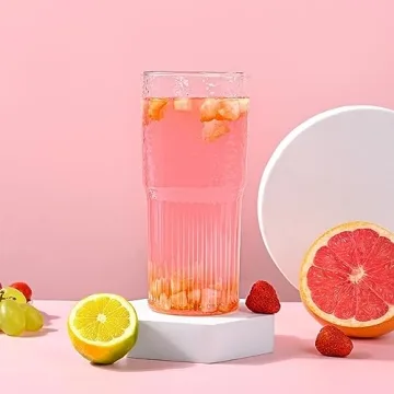 MINGHYZYA 20 OZ Iced Coffee Cup With Glass Lids and Straws,High Borosilicate Glass Tumbler Cup Reusable Wide Mouth Smoothie Cups(Clear,1cup)…