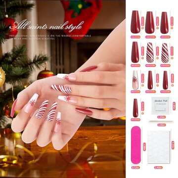 Ranrose Christmas Long Nail Tips - 24PCS Ballerina Press ons