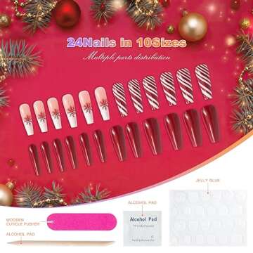 Ranrose Christmas Long Nail Tips - 24PCS Ballerina Press ons