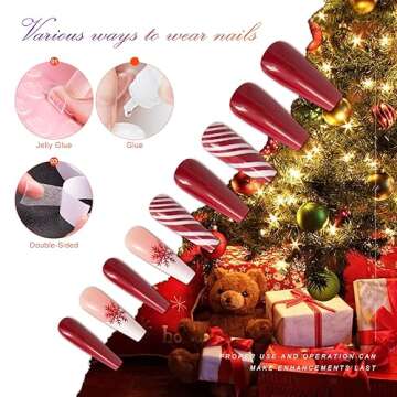 Ranrose Christmas Long Nail Tips - 24PCS Ballerina Press ons