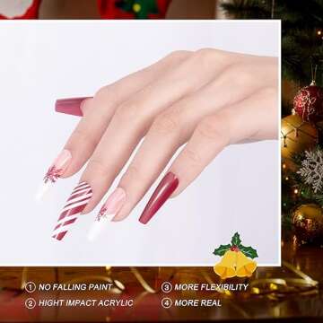 Ranrose Christmas Long Nail Tips - 24PCS Ballerina Press ons