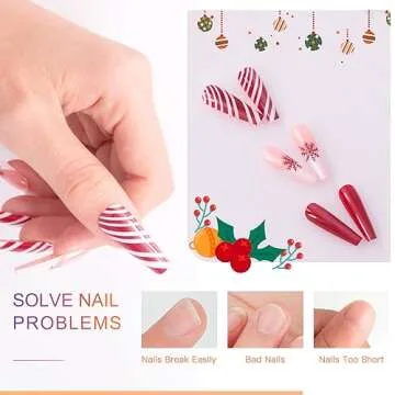 Ranrose Christmas Long Nail Tips - 24PCS Ballerina Press ons