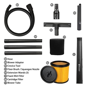 Vacmaster VBVB611PF 1101 6 Gallon 5 Peak HP Wet Dry Vacuum 1-1/4 Inch Hose Powerful Suction with Detachable Blower