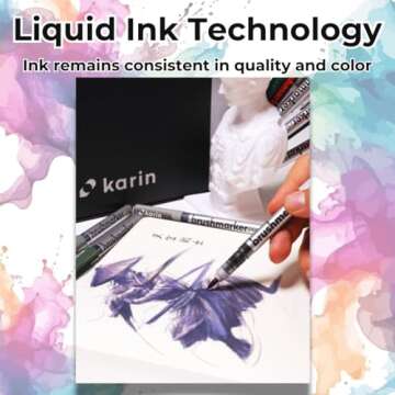 Karin Brushmarker Pro 63pc Mega Box Plus brush tip markers Set, Blendable, Water-Based, Professional Grade Brush Markers for Adults and Artists, 60 Colors and 3 Blenders in Exclusive Storage Case