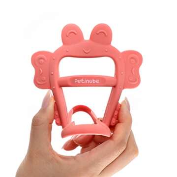 PETINUBE Baby Wrist Silicone Teether Soothing Pacifier for Infants 3+ Months Babies, Pack of 1, Made in Korea Anti-Dropping (Crab-Baby Coral)