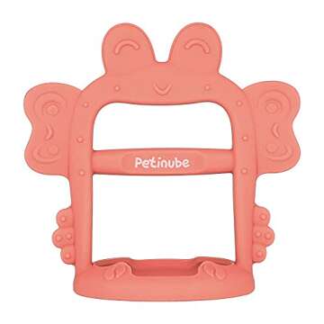 PETINUBE Baby Wrist Silicone Teether Soothing Pacifier for Infants 3+ Months Babies, Pack of 1, Made in Korea Anti-Dropping (Crab-Baby Coral)
