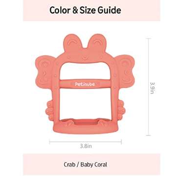 PETINUBE Baby Wrist Silicone Teether Soothing Pacifier for Infants 3+ Months Babies, Pack of 1, Made in Korea Anti-Dropping (Crab-Baby Coral)