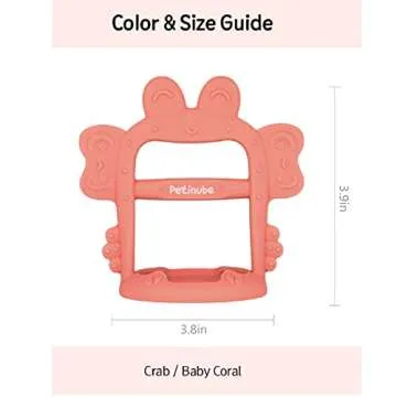 PETINUBE Baby Wrist Silicone Teether Soothing Pacifier for Infants 3+ Months Babies, Pack of 1, Made in Korea Anti-Dropping (Crab-Baby Coral)