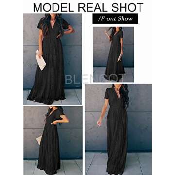 BLENCOT Womens Floral Lace Deep V Neck Maxi Dress