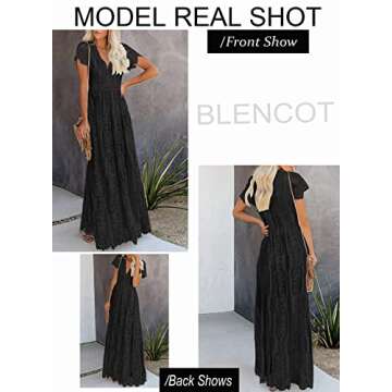 BLENCOT Womens Floral Lace Deep V Neck Maxi Dress