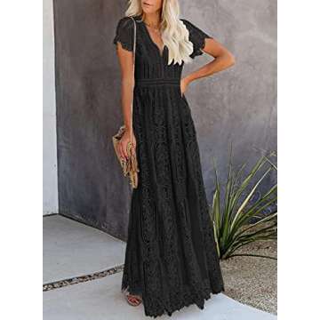 BLENCOT Womens Floral Lace Deep V Neck Maxi Dress