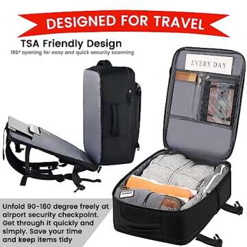 Carry on Backpack, Flight Approved Travel Backpack with USB Charge Port, TSA 15.6 Inch Anti-Theft Laptop Backpack Lightweight Daypack College Weekender Overnight Bag, 16.8*11.4*7inch,Black