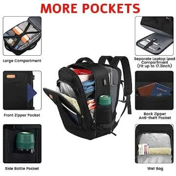 Carry on Backpack, Flight Approved Travel Backpack with USB Charge Port, TSA 15.6 Inch Anti-Theft Laptop Backpack Lightweight Daypack College Weekender Overnight Bag, 16.8*11.4*7inch,Black