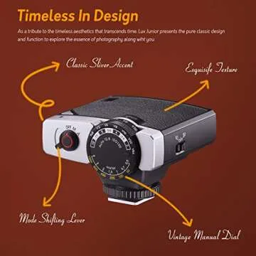 Godox Lux Junior Retro Camera Flash,GN12 6000K±200K CCT,Auto & Manual Modes 1/1-1/64 Flash Power,28mm Focal Length,for Fujifilm,for Canon,for Nikon, for Olympus, for Sony Camera