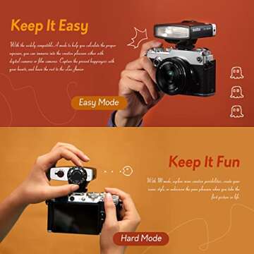 Godox Lux Junior Retro Camera Flash,GN12 6000K±200K CCT,Auto & Manual Modes 1/1-1/64 Flash Power,28mm Focal Length,for Fujifilm,for Canon,for Nikon, for Olympus, for Sony Camera