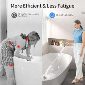 GROMCLIP Electric Spin Scrubber, Electric Shower Scrubber with Long Handle Adjustable, 8 Replaceable Heads and Battery Display, 2 Speeds Electric Spin Brush for Cleaning Bathroom Tub Floor Tile Basin