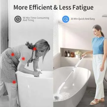 GROMCLIP Electric Spin Scrubber, Electric Shower Scrubber with Long Handle Adjustable, 8 Replaceable Heads and Battery Display, 2 Speeds Electric Spin Brush for Cleaning Bathroom Tub Floor Tile Basin