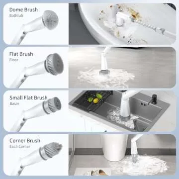 GROMCLIP Electric Spin Scrubber, Electric Shower Scrubber with Long Handle Adjustable, 8 Replaceable Heads and Battery Display, 2 Speeds Electric Spin Brush for Cleaning Bathroom Tub Floor Tile Basin