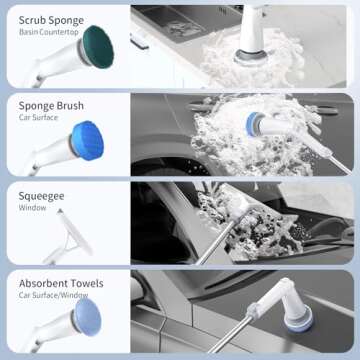 GROMCLIP Electric Spin Scrubber, Electric Shower Scrubber with Long Handle Adjustable, 8 Replaceable Heads and Battery Display, 2 Speeds Electric Spin Brush for Cleaning Bathroom Tub Floor Tile Basin
