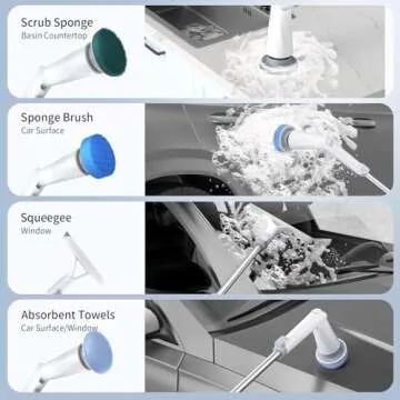 GROMCLIP Electric Spin Scrubber, Electric Shower Scrubber with Long Handle Adjustable, 8 Replaceable Heads and Battery Display, 2 Speeds Electric Spin Brush for Cleaning Bathroom Tub Floor Tile Basin