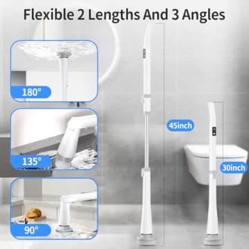GROMCLIP Electric Spin Scrubber, Electric Shower Scrubber with Long Handle Adjustable, 8 Replaceable Heads and Battery Display, 2 Speeds Electric Spin Brush for Cleaning Bathroom Tub Floor Tile Basin