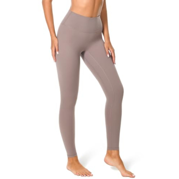 YUNOGA Women's High Waist Workout Leggings No Front Seam Tummy Control Yoga Pants (XS, Hazy Brown)