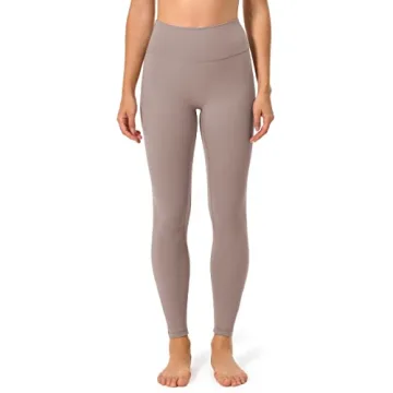 YUNOGA Women's High Waist Workout Leggings No Front Seam Tummy Control Yoga Pants (XS, Hazy Brown)